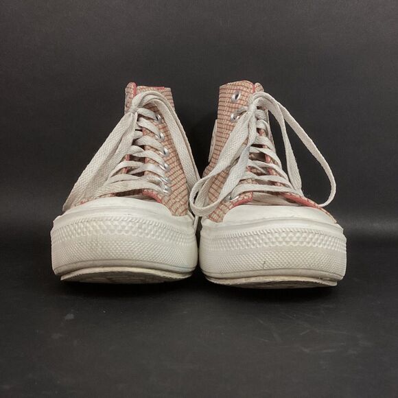 Converse CTAS -Women's Sz 6 -Pink Plaid -Move Platform Hi Oat Milk Shoe- A05130C - Picture 2 of 9